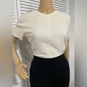 Classic Cream V-Neck Short Sleeve Blouse